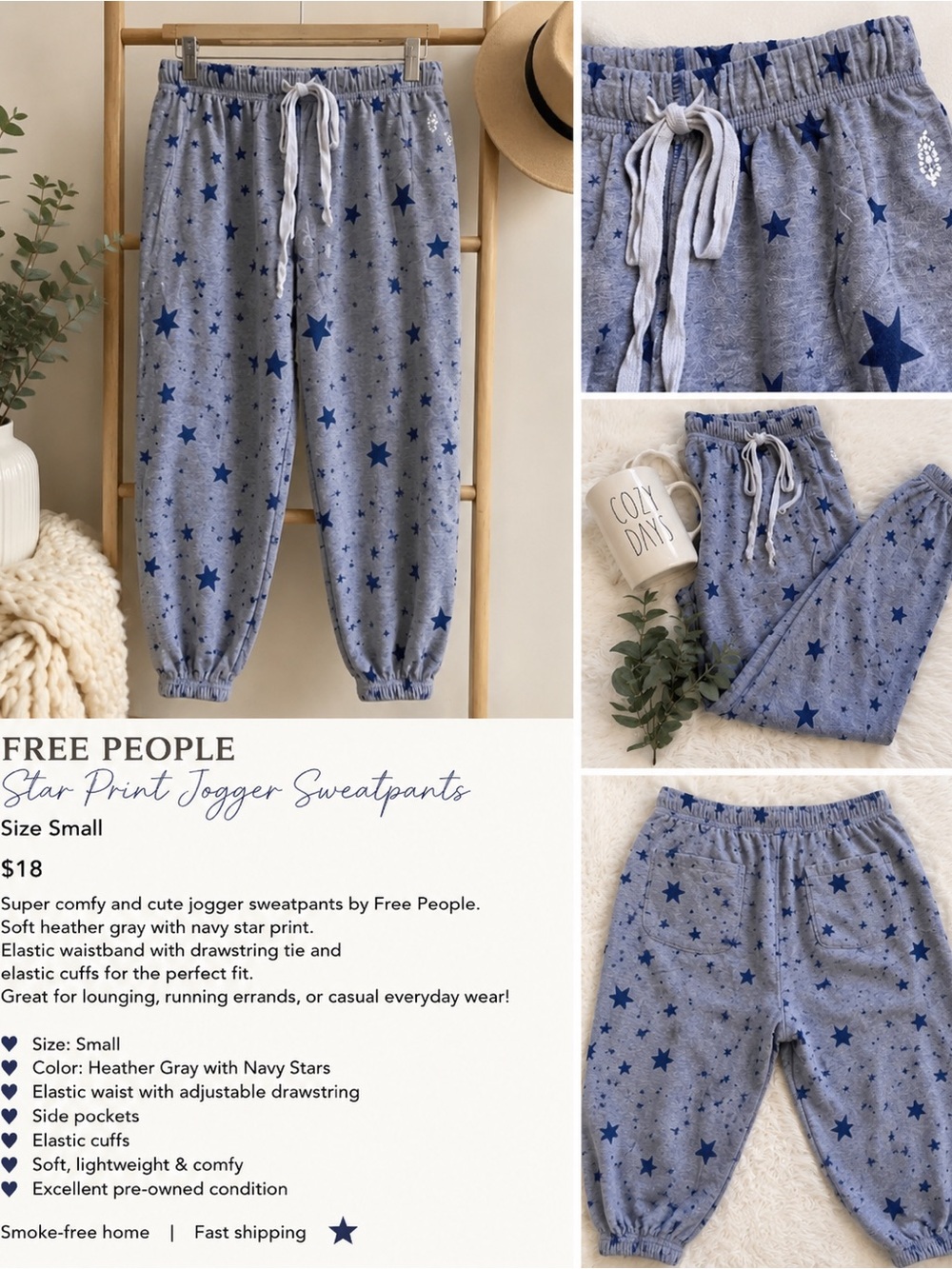 Free People Movement Purple Blue Gray Star Cozy Sweatpants Joggers